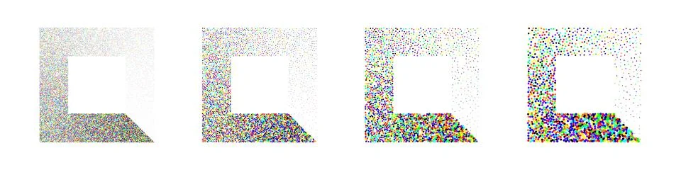 Square shaped dotted objects, stipple elements. Stippling, dotwork drawing Stock Illustration