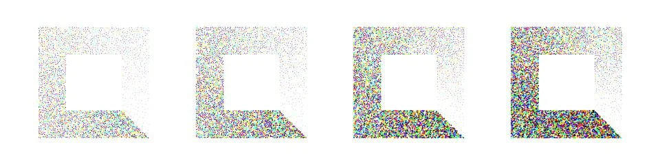 Square shaped dotted objects, stipple elements. Stippling, dotwork drawing 스톡 일러스트