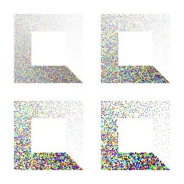 Square shaped dotted objects, stipple elements. Stippling, dotwork drawing 库存插图