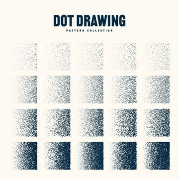 Square shaped dotted objects, vintage stipple elements. Stippling, dotwork Stock Illustration