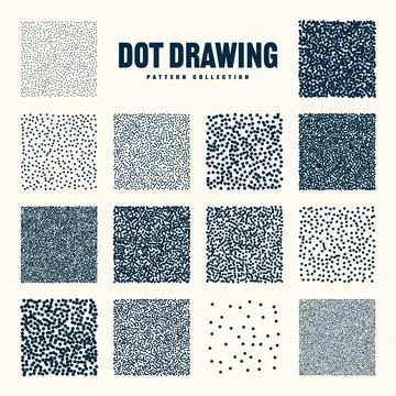 Square shaped dotted objects, vintage stipple elements. Stippling, dotwork Stock Illustration