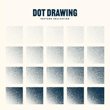 Square shaped dotted objects, vintage stipple elements. Stippling, dotwork Stock Illustration