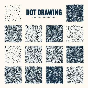 Square shaped dotted objects, vintage stipple elements. Stippling, dotwork Stock Illustration