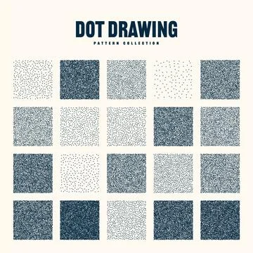 Square shaped dotted objects, vintage stipple elements. Stippling, dotwork Stock Illustration