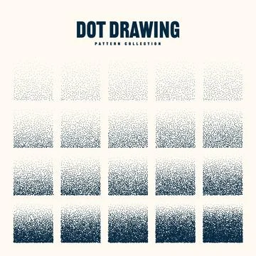 Square shaped dotted objects, vintage stipple elements. Stippling, dotwork Stock Illustration