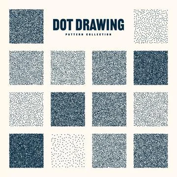 Square shaped dotted objects, vintage stipple elements. Stippling, dotwork 库存插图