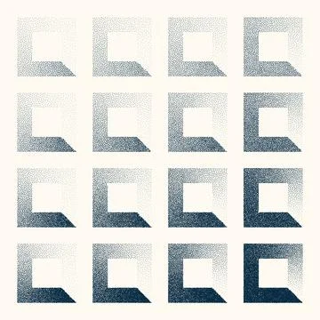 Square shaped dotted objects, vintage stipple elements. Stippling, dotwork Stockillustratie