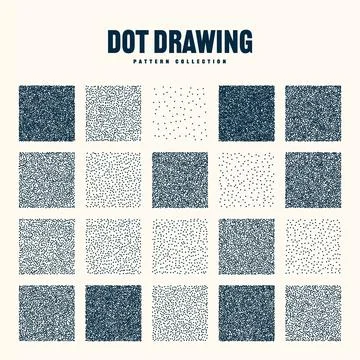 Square shaped dotted objects, vintage stipple elements. Stippling, dotwork Stock Illustration