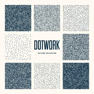 Square shaped dotted objects, vintage stipple elements. Stippling, dotwork Stock Illustration