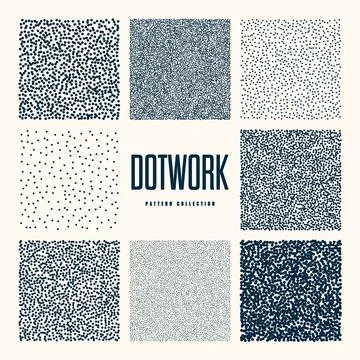 Square shaped dotted objects, vintage stipple elements. Stippling, dotwork Stock Illustration