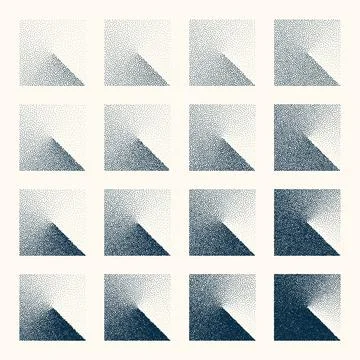 Square shaped dotted objects, vintage stipple elements. Stippling, dotwork Illustrazione stock