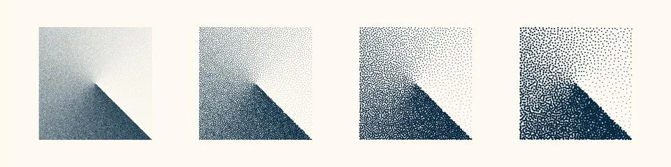 Square shaped dotted objects, vintage stipple elements. Stippling, dotwork 스톡 일러스트