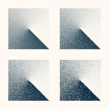 Square shaped dotted objects, vintage stipple elements. Stippling, dotwork Stock Illustration