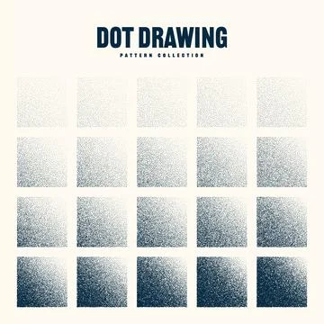 Square shaped dotted objects, vintage stipple elements. Stippling, dotwork 库存插图