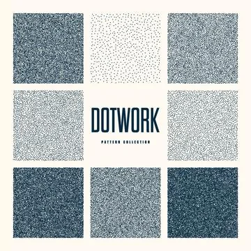 Square shaped dotted objects, vintage stipple elements. Stippling, dotwork Illustrazione stock