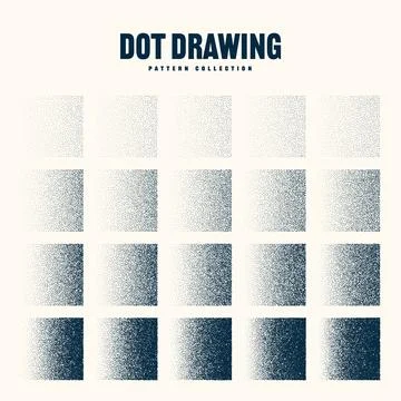 Square shaped dotted objects, vintage stipple elements. Stippling, dotwork Stock Illustration