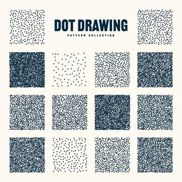 Square shaped dotted objects, vintage stipple elements. Stippling, dotwork 库存插图