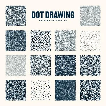 Square shaped dotted objects, vintage stipple elements. Stippling, dotwork Stock Illustration