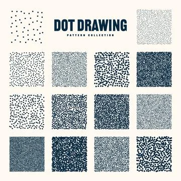 Square shaped dotted objects, vintage stipple elements. Stippling, dotwork Stock Illustration