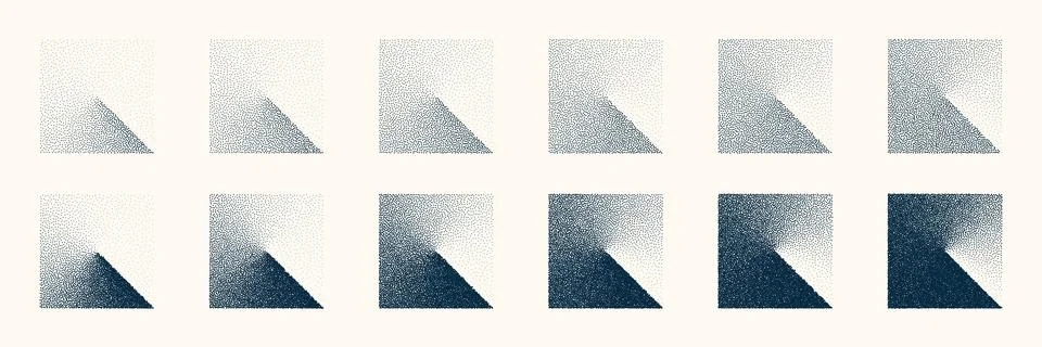 Square shaped dotted objects, vintage stipple elements. Stippling, dotwork Stock Illustration