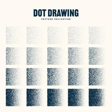 Square shaped dotted objects, vintage stipple elements. Stippling, dotwork Stock Illustration