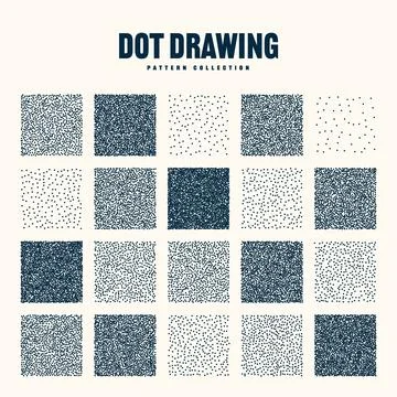 Square shaped dotted objects, vintage stipple elements. Stippling, dotwork Stock Illustration