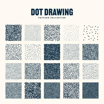 Square shaped dotted objects, vintage stipple elements. Stippling, dotwork Stock Illustration
