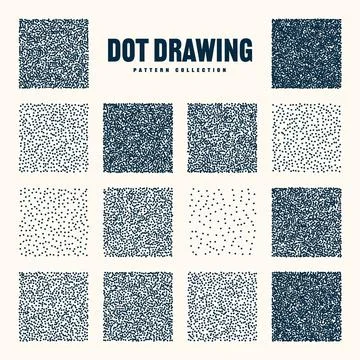Square shaped dotted objects, vintage stipple elements. Stippling, dotwork Stock Illustration