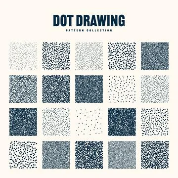 Square shaped dotted objects, vintage stipple elements. Stippling, dotwork Stockillustratie