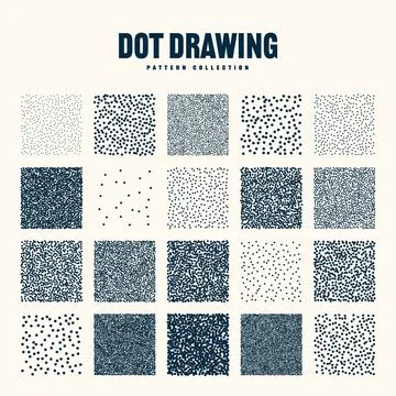 Square shaped dotted objects, vintage stipple elements. Stippling, dotwork Stockillustratie