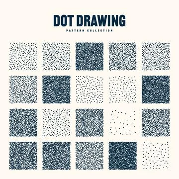Square shaped dotted objects, vintage stipple elements. Stippling, dotwork Stock Illustration