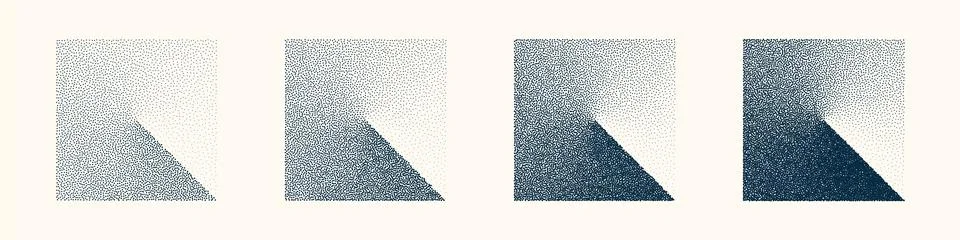 Square shaped dotted objects, vintage stipple elements. Stippling, dotwork Stock Illustration