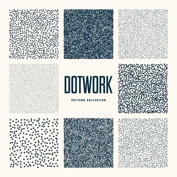 Square shaped dotted objects, vintage stipple elements. Stippling, dotwork Stock Illustration