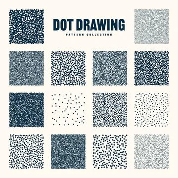 Square shaped dotted objects, vintage stipple elements. Stippling, dotwork Stockillustratie