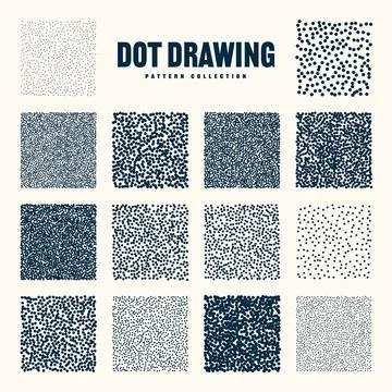 Square shaped dotted objects, vintage stipple elements. Stippling, dotwork Illustrazione stock