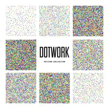 Square shaped dotted objects, vintage stipple elements. Stippling, dotwork Stock Illustration