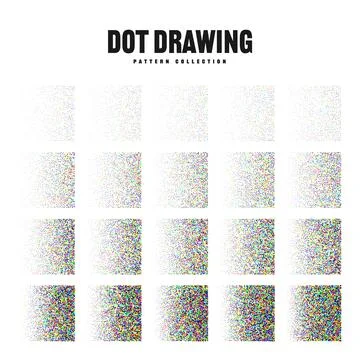 Square shaped dotted objects, vintage stipple elements. Stippling, dotwork Stock Illustration