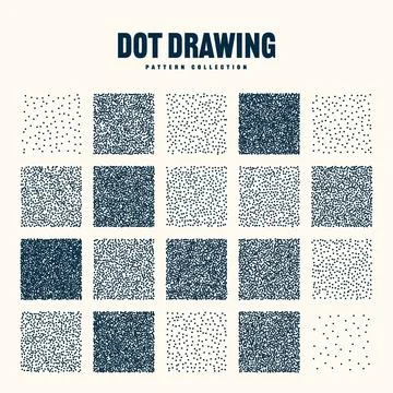 Square shaped dotted objects, vintage stipple elements. Stippling, dotwork Stockillustratie