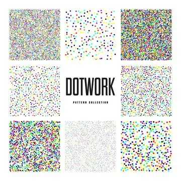 Square shaped dotted objects, vintage stipple elements. Stippling, dotwork 库存插图