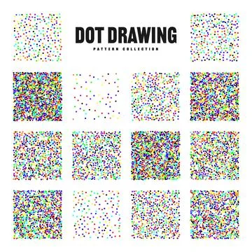 Square shaped dotted objects, vintage stipple elements. Stippling, dotwork 스톡 일러스트