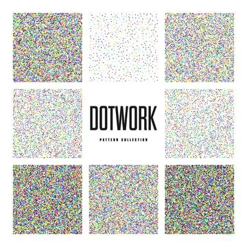 Square shaped dotted objects, vintage stipple elements. Stippling, dotwork Stock Illustration