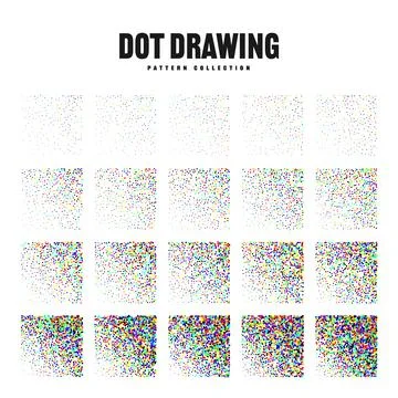 Square shaped dotted objects, vintage stipple elements. Stippling, dotwork 库存插图