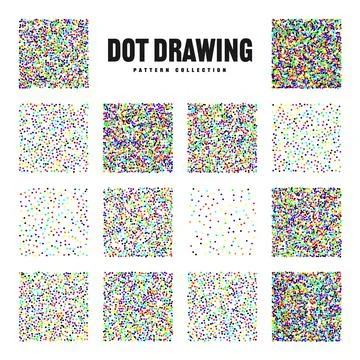 Square shaped dotted objects, vintage stipple elements. Stippling, dotwork Illustrazione stock