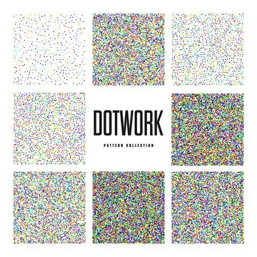 Square shaped dotted objects, vintage stipple elements. Stippling, dotwork Stockillustratie