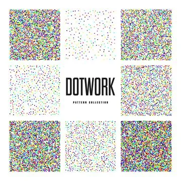 Square shaped dotted objects, vintage stipple elements. Stippling, dotwork Stock Illustration