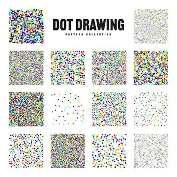 Square shaped dotted objects, vintage stipple elements. Stippling, dotwork Stock Illustration