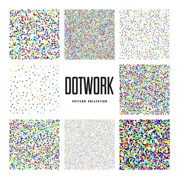 Square shaped dotted objects, vintage stipple elements. Stippling, dotwork Stockillustratie