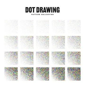 Square shaped dotted objects, vintage stipple elements. Stippling, dotwork Stock Illustration