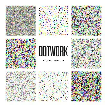 Square shaped dotted objects, vintage stipple elements. Stippling, dotwork 스톡 일러스트