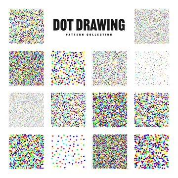 Square shaped dotted objects, vintage stipple elements. Stippling, dotwork Stock Illustration